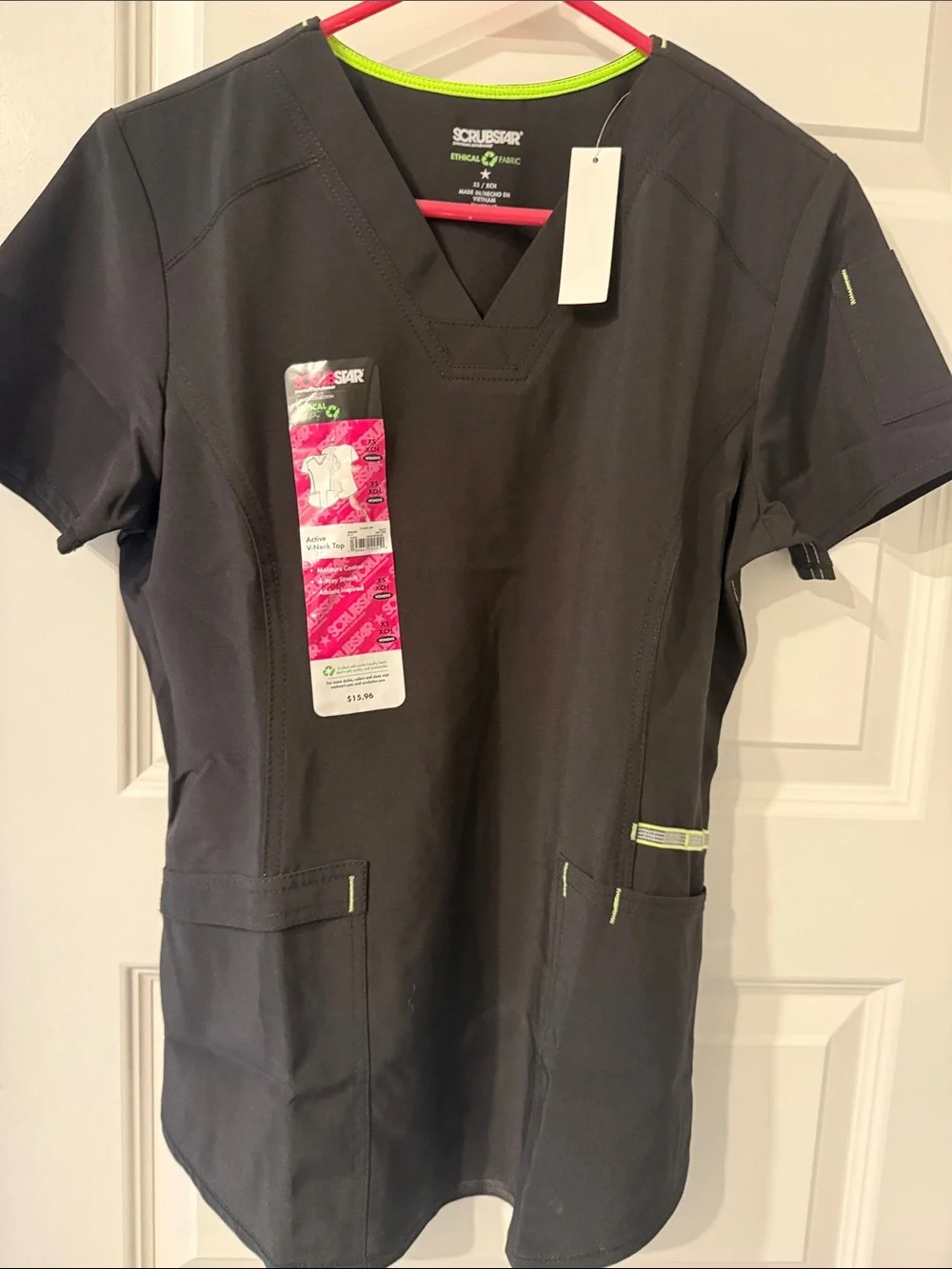 Scrubstar Black V-Neck Medical Scrub Top Set 2 Women’s XS Extra Small pockets - Picture 5 of 8